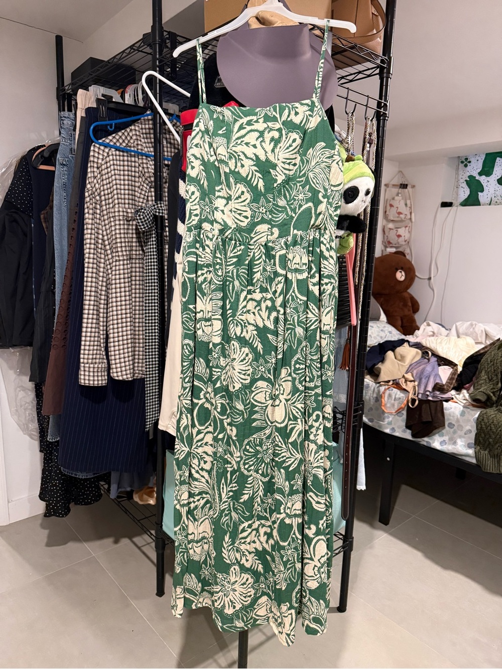 H&M Green and Cream Floral Maxi Dress